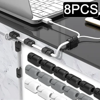1/4 / 8Pcs szilikon kábelkezelő klip ragadós huzalkábel szervező USB töltőkábel tápkábel vezetéktartó otthoni irodában