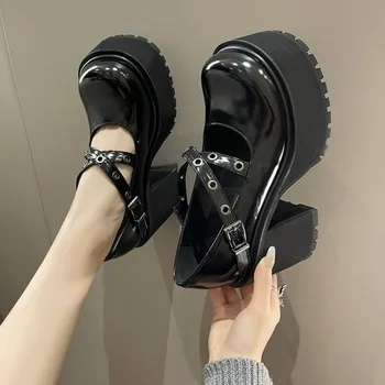 10cm Super High Heels női platform Mary Jane cipő női 2023 ősz Új csat JK vastag talp vastag sarok kerek lábujj szivattyúk