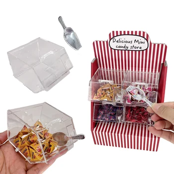 1Set Babaház miniatűr átlátszó snack tároló doboz lapáttal Porálló doboz vízálló kijelző doboz Bútor modell dekoráció játék