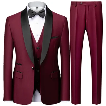 2023 Divat Új férfiak alkalmi butik üzlet Slim Dark Pattern esküvői házigazda hivatalos öltöny 3 db szett kabát ruha kabát nadrág mellény