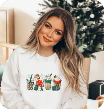 2023 Karácsonyi kávés pulóver Aranyos hóember ing Ünnepi ajándék a kávé szerelmeseinek Crew nyak pulóver felső őszre és télre