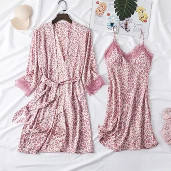 2023 Nyári őszi pizsama nők Szexi kétrészes jégselyem vékony nagy ujjú pizsama ruhák mellkaspárnákkal külső viseletre