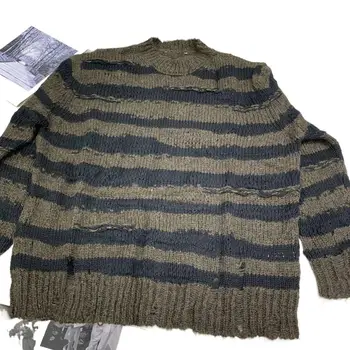 2023 Női ruházat Üreges lyukú csíkos gyapjú pulóver