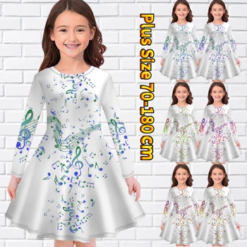 2023 Új design nyomtatás hercegnő ruha tavaszi őszi kerek nyakú egyszerű stílusú hosszú ujjú szoknya midi szoknya gyermek mindennapi ruha