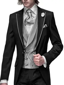 2023 Új fekete 3Db Vőlegény Tuxedo esküvői vacsora estélyi ruha férfi öltöny Legjobb férfi blézer nadrág(dzseki+nadrág+nyakkendő+mellény)