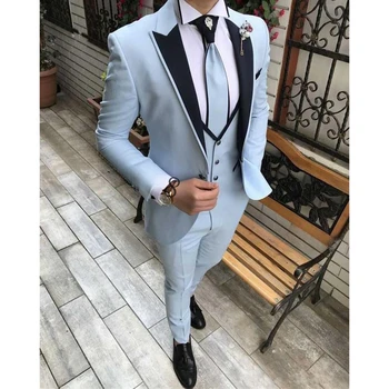 2023 Új érkezésű férfi öltönyök Slim Fit csúcshajtóka 3 részes legjobb férfi esküvői öltöny vőlegény Tuexdos Blazer+mellény+nadrág jelmez Homme