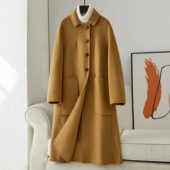 2023 ősz/tél Új koreai változat kétoldalas kasmír kabát női középhosszú csúcskategóriás gyapjúkabát Hepburn stílus