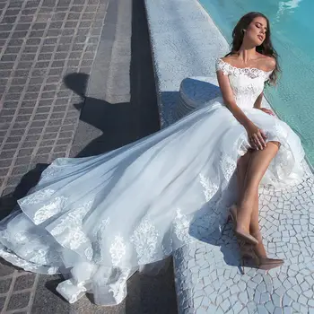 2024 Le a vállról A-vonalú esküvői ruhák Csipke rátétek Menyasszonyi ruhák Hivatalos hosszú hercegnő Édes Közel-Kelet Dubai