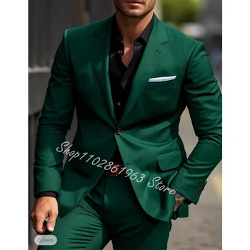 2024 Új divat zöld férfi öltönyök Slim Fit 2 darab A legjobb férfi öltönyök Vőlegény Tuexdos hivatalos esküvői blézer Trajes De Hombre