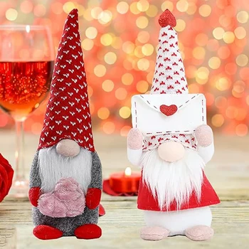 2Db Valentin-napi dekoratív törpék, kézzel készített Valentin-napi törpék plüss dekorációk, Mini Valentin-napi arctalan baba tartós