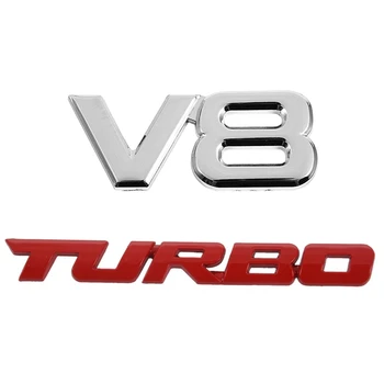 2PCS 3D ezüst autó autó V8 autó hátsó embléma matrica matrica TURBO Auto 3D fém embléma jelvény matrica matrica