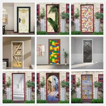 3D Öntapadó ajtó tapéta felújítás Lakberendezés Vízálló Levehető poszter matrica Nappali Vinil falfestmény Deur matrica