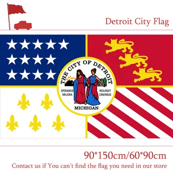 3x5 láb Egyéni Kiváló minőségű bannerek USA Michigan Detroit város zászlaja 90*150cm 60*90cm zászló