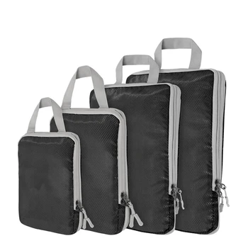 4 Set Ultralight csomagolókockák Fekete poliészter utazótáskák bőröndhöz, Utazási csomagolás bőröndhöz Szervező táska