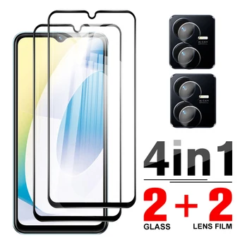 4in1 teljes fedelű edzett üveg tok vivo Y22-hez 6.55'' kameravédő Vivo Y22s y 22 Y22 s vivoy22 4G képernyővédelemhez