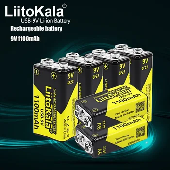 6 db LiitoKala 9V 1100mah lítium-ion újratölthető akkumulátor C típusú USB akkumulátor 9V multiméter lítium mikrofon fémdetektor