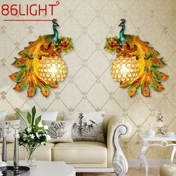 86LIGHT Modern páva fali lámpa LED kreatív Devise kristálygyanta fény otthoni nappali hálószoba veranda dekoráció