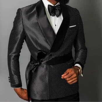 A legújabb divattervező duplamellű blézer férfi vőlegény esküvői ruha egyedi 2 részes (dzseki + nadrág + csokornyakkendő)