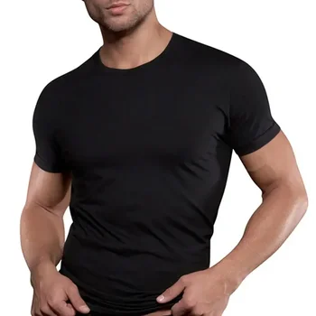A3076 Férfi Rövid ujjú fekete Egyszínű pamut póló Edzőtermek Fitness Testépítés Edzés pólók Férfi Nyári alkalmi Slim Póló felsők