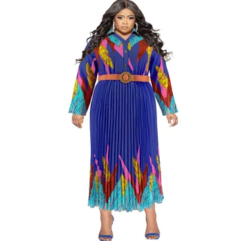 afrikai ing Maxi ruha Női magas derék teljes ujjú köntös Ősz Új divat nyomtatás Elegáns utcai ruházat Afrikai ruhák Vestidos