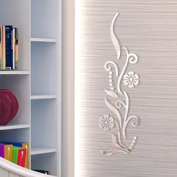 Akril tükör Fali matricák Virág forma Erős tükröződés Öntapadós falfestmények Otthoni szoba dekorációs kellékek