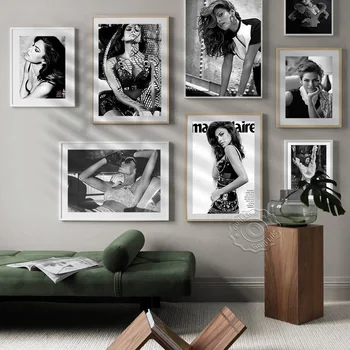 Amerika híres színésznője, Eva Mendes Vintage elegáns művészeti plakát, fekete-fehér portré művészeti nyomatok, divatmodell vászonfestés