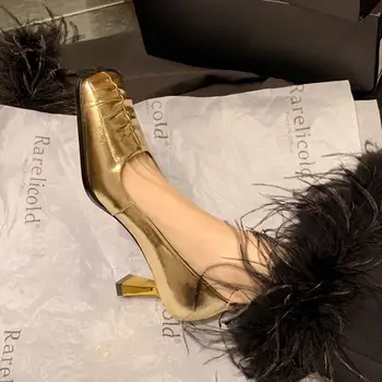 Arany ezüst Természetes valódi bőr Női sarok Cipők Hajtogatás Design Divat Fontos alkalmak Club Party Magas sarkú cipő