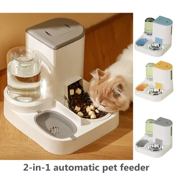 Automatikus adagoló adagoló macska kisállat ital 2 tápszemcse száraz 1 ételhez és nedves tálban ivó kutya szétválasztása Új