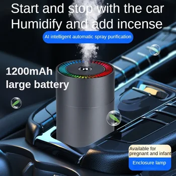 Autó párásító újratölthető némítás színes környezeti fény USB hordozható légnedvesítő illat diffúzor jármű illóolajhoz