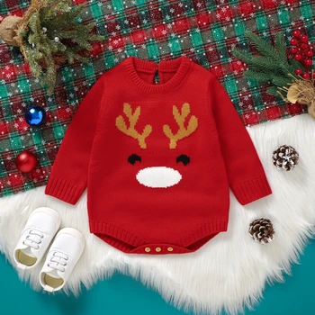 Baba karácsonyi pulóver Toddle Girl Boy Long Sleeve kötött Crewneck pulóver pulóver Red Xmas ruhák
