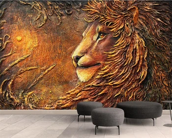 beibehang Egyéni háttérkép dombornyomott arany oroszlán TV háttér fal nappali hálószoba háttér falfestmények 3d háttérkép fotó