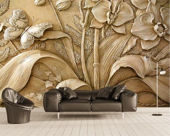 beibehang Lakberendezés tapéta egyedi falfestmény 3D sztereó dombormű orchidea pillangó TV fali háttér falfestmények 3d tapéta