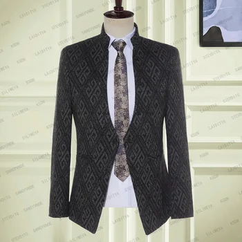 Blazer férfi öltöny retro klasszikus mintás egymellű slim fit üzleti kabát hátsó szellőzőnyílás egyrészes esküvői vőlegények 2023