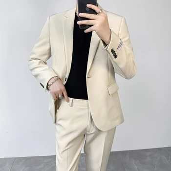 Blazers nadrág szettek 2022 Új divat koreai jóképű öltönyök férfi alkalmi üzlet 2 részes szett öltöny kabát kabát nadrág B76