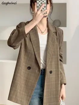 Blazers Women Temperament Office Lady Classic Gingham British Style New Spring Outerwear Vintage Loose All-match Gentle Feminino