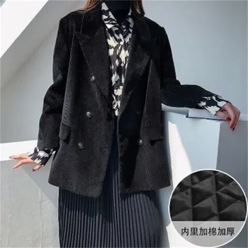 Bársony női öltönyök 1 részes blézer téli őszi fekete kabát Hivatalos irodai hölgy Üzleti munka Viseljen dupla mellű kabátot szalagavató ruha