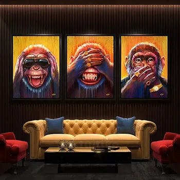 Bölcs majom arannyal Nézd meg a vászonfestést Vicces állatos poszter és nyomatok Modern falfestmény kép a nappali dekorációhoz Cuadros