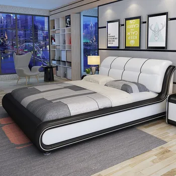 Bőr Modern ágy Vízálló Egyszerű Olcsó tárolás Queen hálószoba ágy Luxus bőr Fa müebles Para Dormitorio Bútor