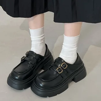 Chunky Platform Mary Janes cipők női lakkbőr gótikus Lolita szivattyúk nő 2023 Új fekete vastag sarkú cipő cosplay loafers cipő