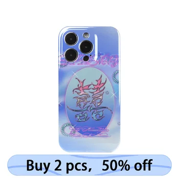 Coque Iphone Art Phone Case Y2K kék kínai karakter esküvői örömtok iPhone 15 14 13 12 11 Pro Max Plus készülékhez