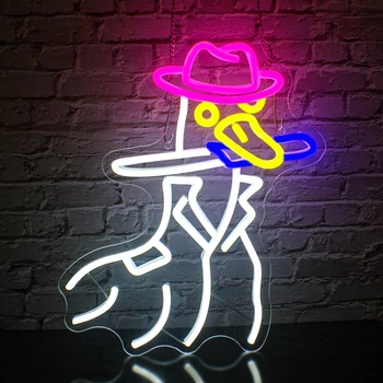 Cowboy kacsa neon jel cowgirl csizma neon táblák fali dekorációhoz USB nyugati cowboy kalap LED jel a hálószoba otthoni születésnapi dekorációjához