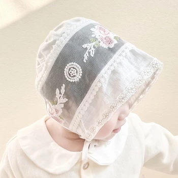 Csipke nyári baba kalap lányoknak Virág hímzés Motorháztető sapka Nyári háló Újszülött csecsemő hercegnő kalapok 3-18M