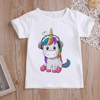 Cute Kids póló Ruhák Rainbow Unicorn Girls póló Rajzfilm pamut Baby Boy ruhák Kerek nyak Gyermek póló gyerek
