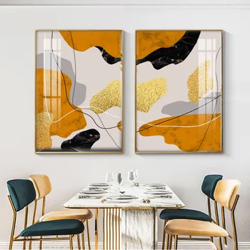 Dekoráció Nappali Modern Art poszter Absztrakt arany Színes blokk vászon Nyomtatás Festés Kép dekoráció Home Art Fal Backgrond