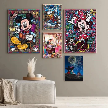 Disney Minnie Mickey Rajzfilmfigura Digitális olajfestmény Nyomtatás Hálószoba Fal Művészet Otthon Nappali Festmények Egyszemélyes dekoráció