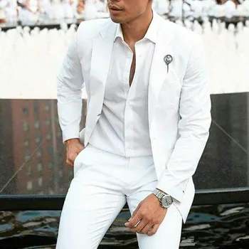 (Dzseki + nadrág) TPSAADE nyári fehér vászon vőlegény szmoking esküvői ruhák 2Piece Men Blazers Slim Fit jelmez Homme
