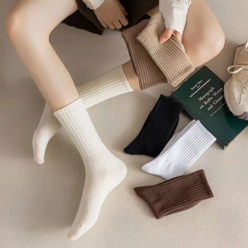 Egyszínű női zokni divat Khaki barna fehér Kawaii pamut zokni lányoknak Korea