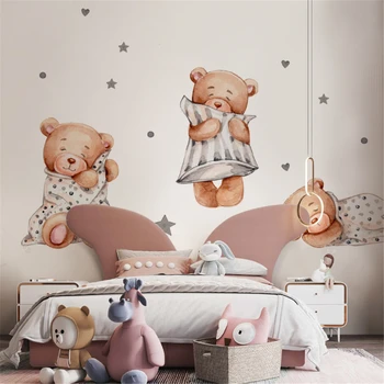 Egyéni rajzfilm Kis medve sztár Tapéta nappaliba Meleg gyerekszoba Faliszőnyeg Fiú lányok hálószobájának falfestménye Lakberendezés