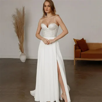 Elegáns csillogó tengerparti esküvői ruhák 2024 Sweetheart Vestido de Noiva osztott oldalú menyasszonyi ruha Olcsó esküvői ruhák Női Couture