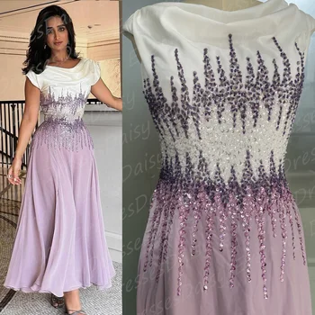 Elegáns estélyi ruhák nőknek Party A-vonalú szögletes nyakkivágás Lila gyöngyök Fűzős báli ruhák Szaúd-Arábia Esküvői ruha